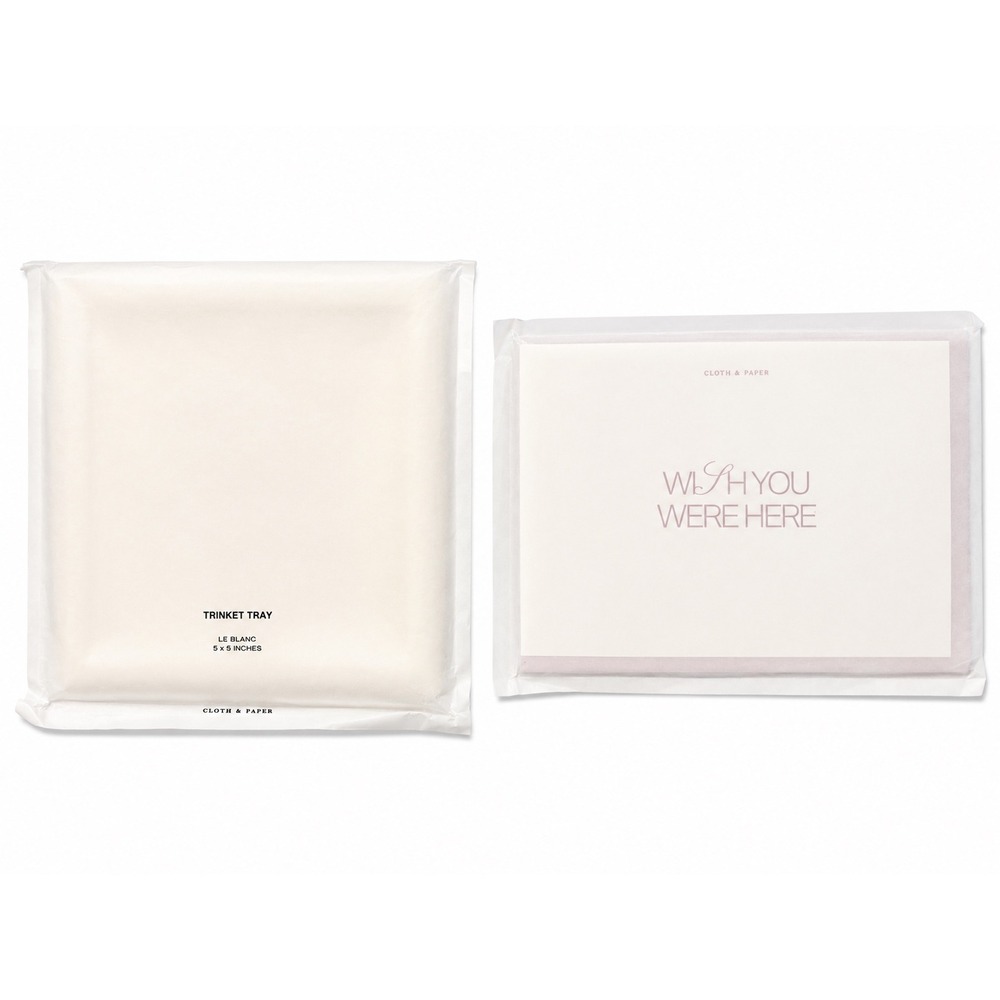Cloth & Paper Le Blanc Trinket Tray 5x5 and Wish‎ You Were Here Notecard Set NEW